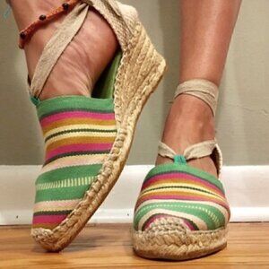 Elena Solano Multicolored striped Wrap Around Espadrille Wedges